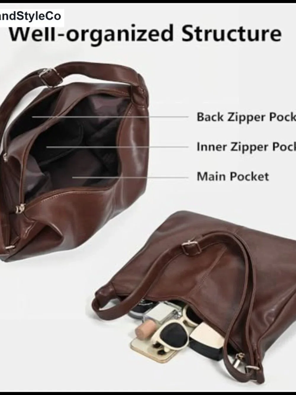 Vegan Leather Hobo Shoulder Bag Slouchy Crossbody Purse Adjustable Strap